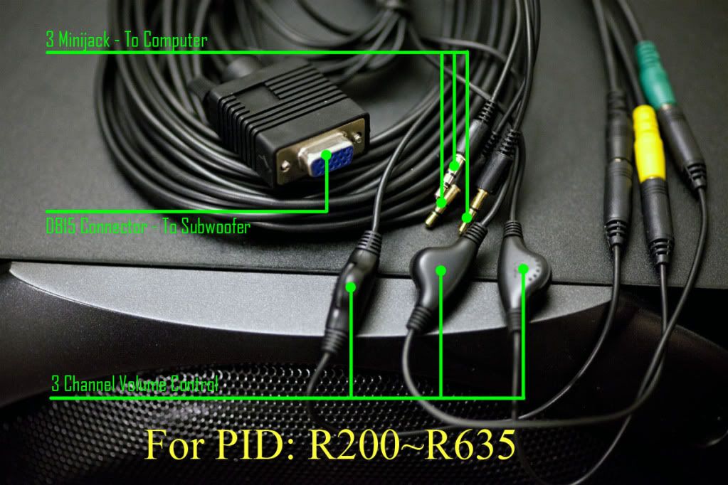 Logitech Z5500 (pre 636 PIDs) 3 jack Control Pod Bypass Cable w/ vol